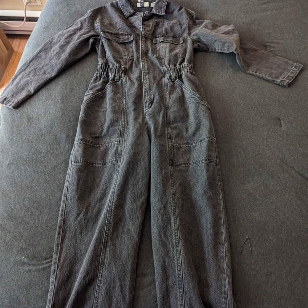 Universal Thread - Long Sleeve Denim Jumpsuit Black Utility Zip-Front - Picture 2 of 4